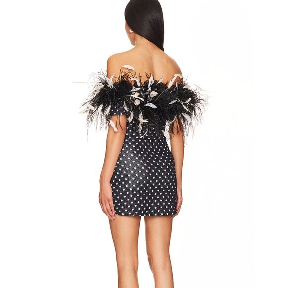 Leslie Amon Carioca Feather Trim Dot Mini Dress NWT - Size M/L - Picture 3 of 10
